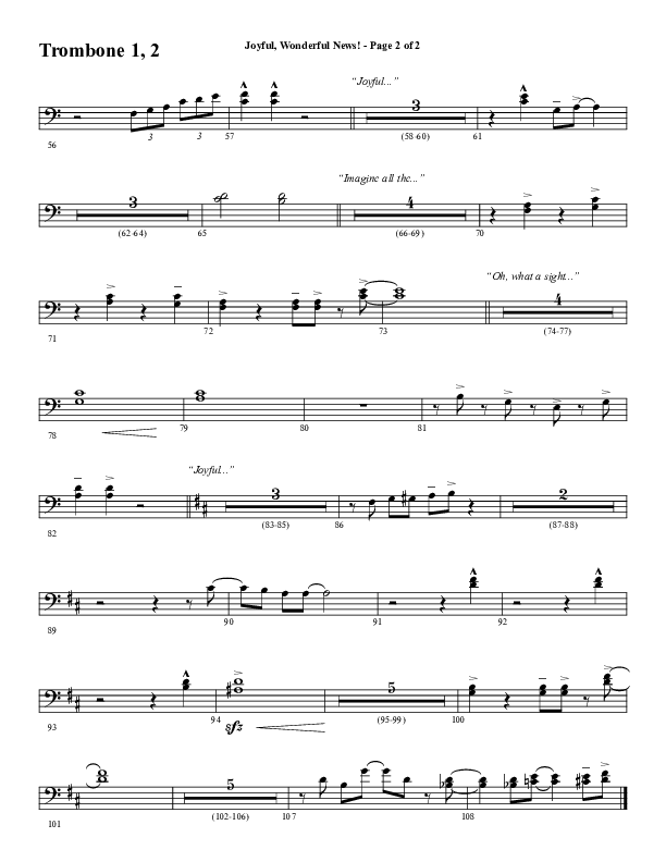 Joyful Wonderful News (Choral Anthem SATB) Trombone 1/2 (Word Music Choral / Arr. Steve Mauldin)
