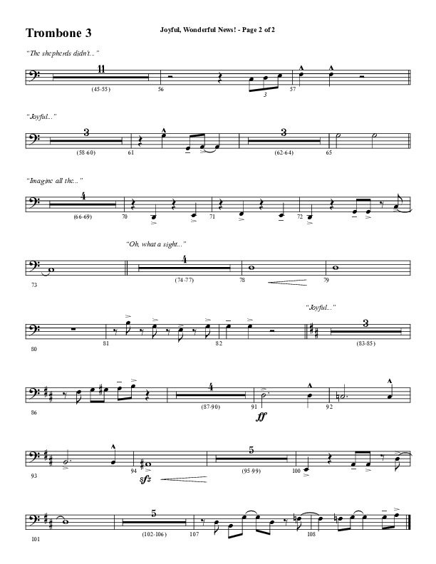 Joyful Wonderful News (Choral Anthem SATB) Trombone 3 (Word Music Choral / Arr. Steve Mauldin)
