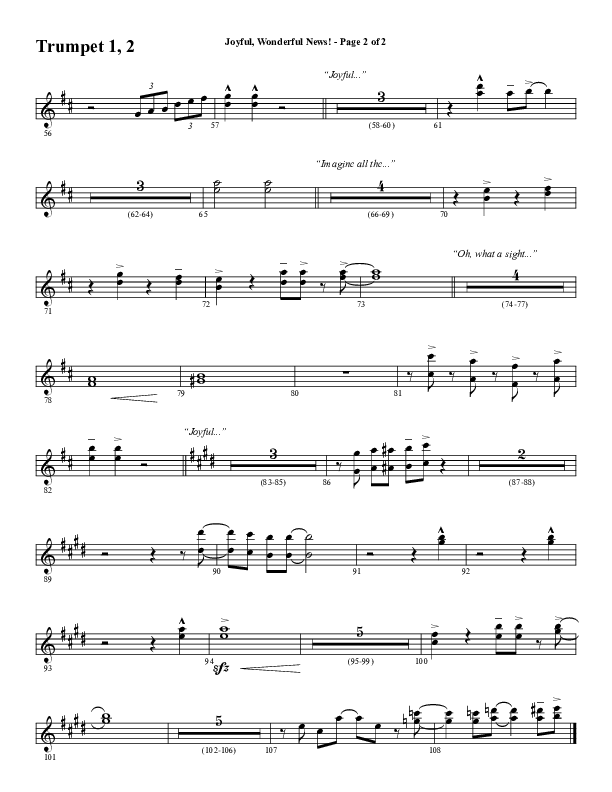 Joyful Wonderful News (Choral Anthem SATB) Trumpet 1,2 (Word Music Choral / Arr. Steve Mauldin)