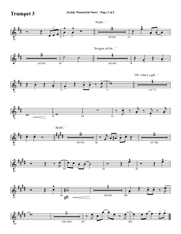 Joyful Wonderful News (Choral Anthem SATB) Trumpet 3 (Word Music Choral / Arr. Steve Mauldin)