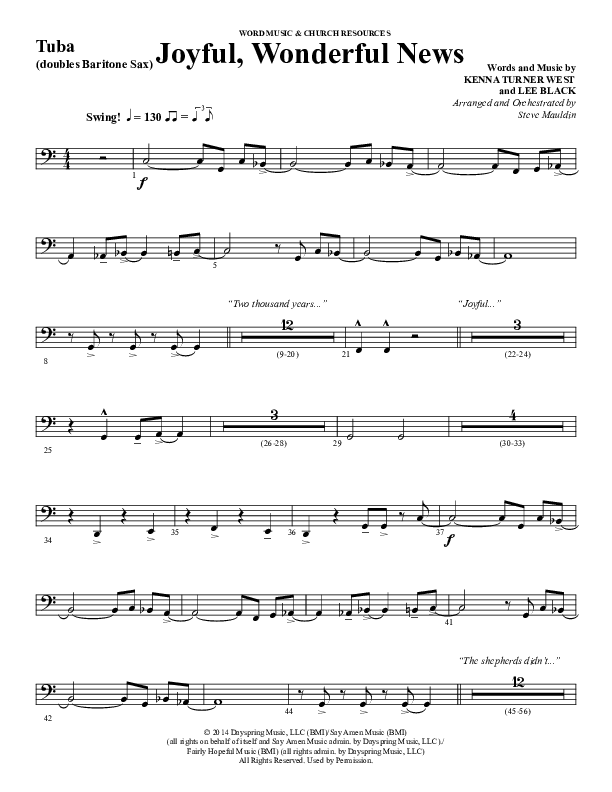 Joyful Wonderful News (Choral Anthem SATB) Tuba (Word Music Choral / Arr. Steve Mauldin)