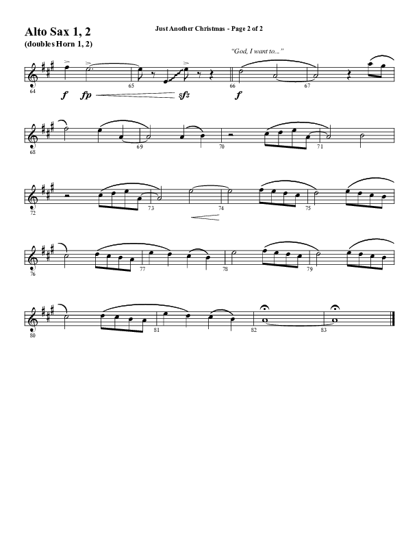 Just Another Christmas (Choral Anthem SATB) Alto Sax 1/2 (Word Music Choral / Arr. David Wise / Arr. David Shipps)
