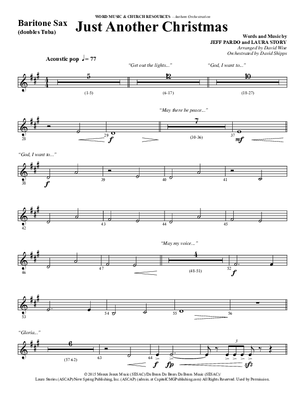 Just Another Christmas (Choral Anthem SATB) Bari Sax (Word Music Choral / Arr. David Wise / Arr. David Shipps)