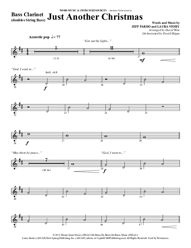 Just Another Christmas (Choral Anthem SATB) Bass Clarinet (Word Music Choral / Arr. David Wise / Arr. David Shipps)
