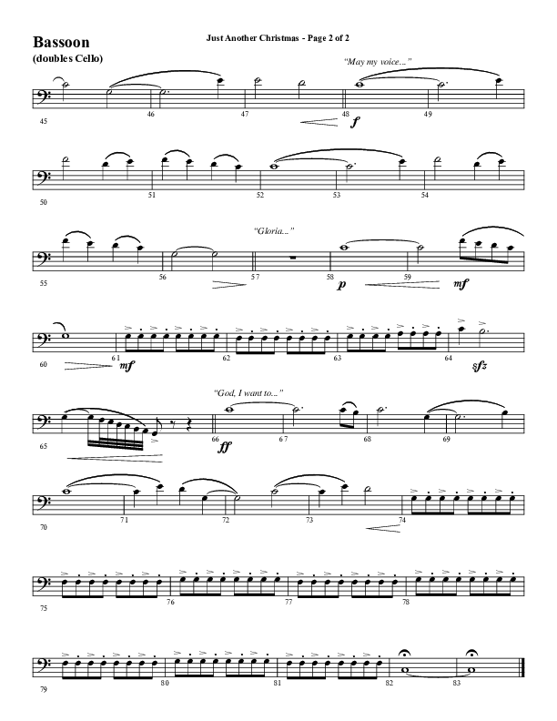 Just Another Christmas (Choral Anthem SATB) Bassoon (Word Music Choral / Arr. David Wise / Arr. David Shipps)