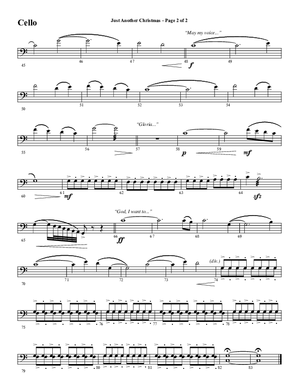 Just Another Christmas (Choral Anthem SATB) Cello (Word Music Choral / Arr. David Wise / Arr. David Shipps)