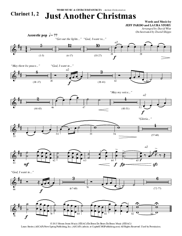Just Another Christmas (Choral Anthem SATB) Clarinet 1/2 (Word Music Choral / Arr. David Wise / Arr. David Shipps)