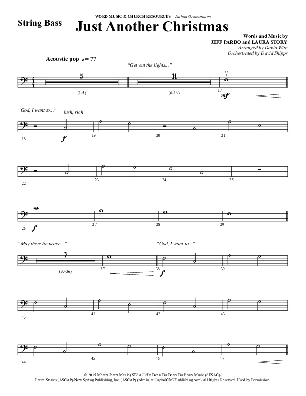 Just Another Christmas (Choral Anthem SATB) Double Bass (Word Music Choral / Arr. David Wise / Arr. David Shipps)