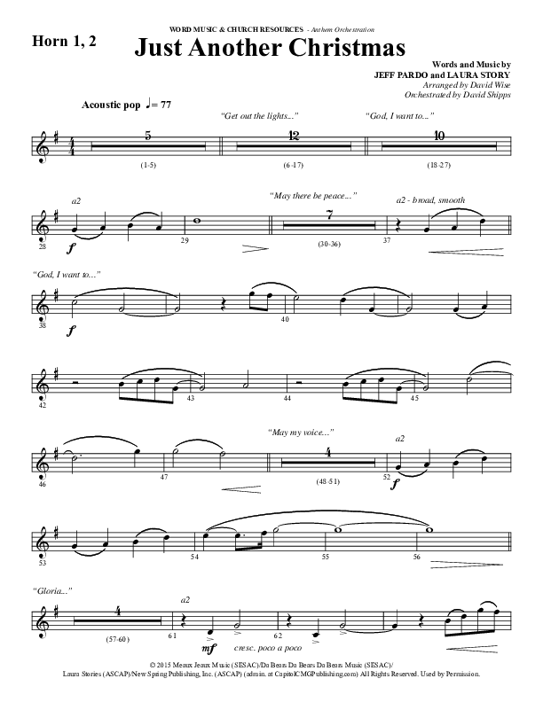 Just Another Christmas (Choral Anthem SATB) French Horn 1/2 (Word Music Choral / Arr. David Wise / Arr. David Shipps)