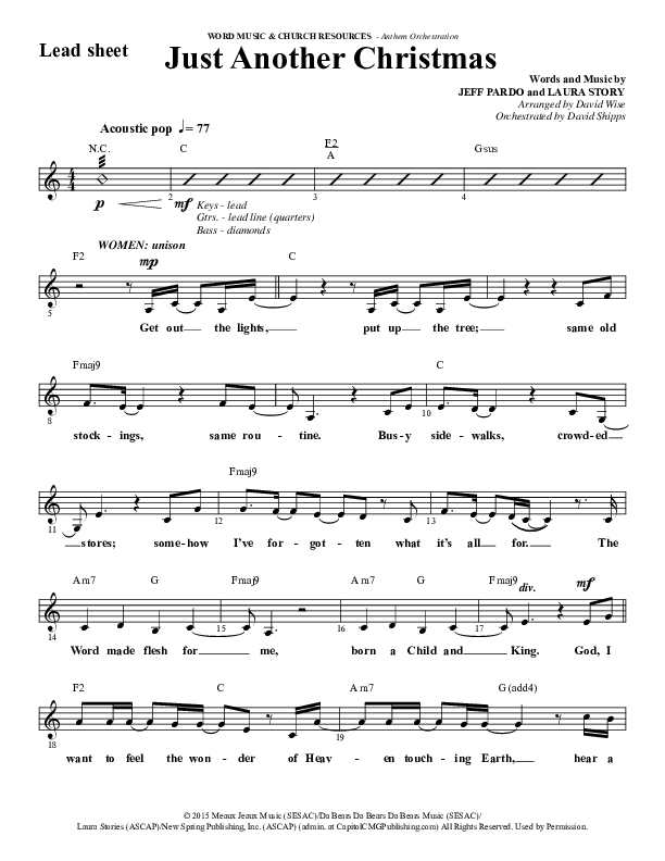 Just Another Christmas (Choral Anthem SATB) Lead Sheet (Melody) (Word Music Choral / Arr. David Wise / Arr. David Shipps)