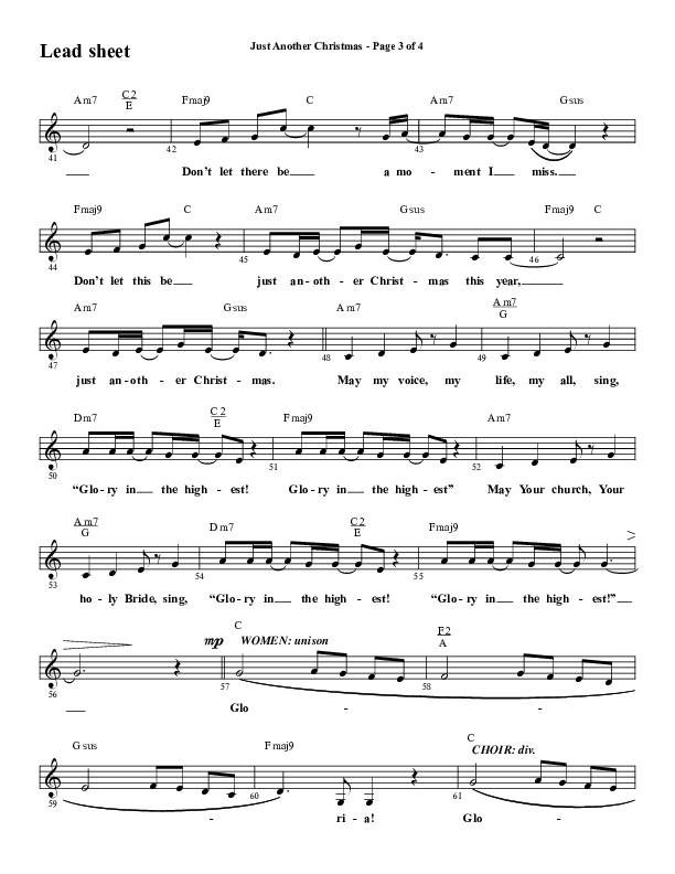Just Another Christmas (Choral Anthem SATB) Lead Sheet (Melody) (Word Music Choral / Arr. David Wise / Arr. David Shipps)