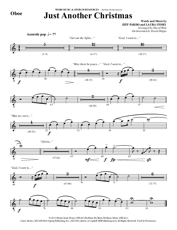 Just Another Christmas (Choral Anthem SATB) Oboe (Word Music Choral / Arr. David Wise / Arr. David Shipps)
