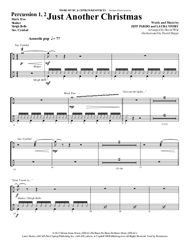 Just Another Christmas (Choral Anthem SATB) Percussion 1/2 (Word Music Choral / Arr. David Wise / Arr. David Shipps)