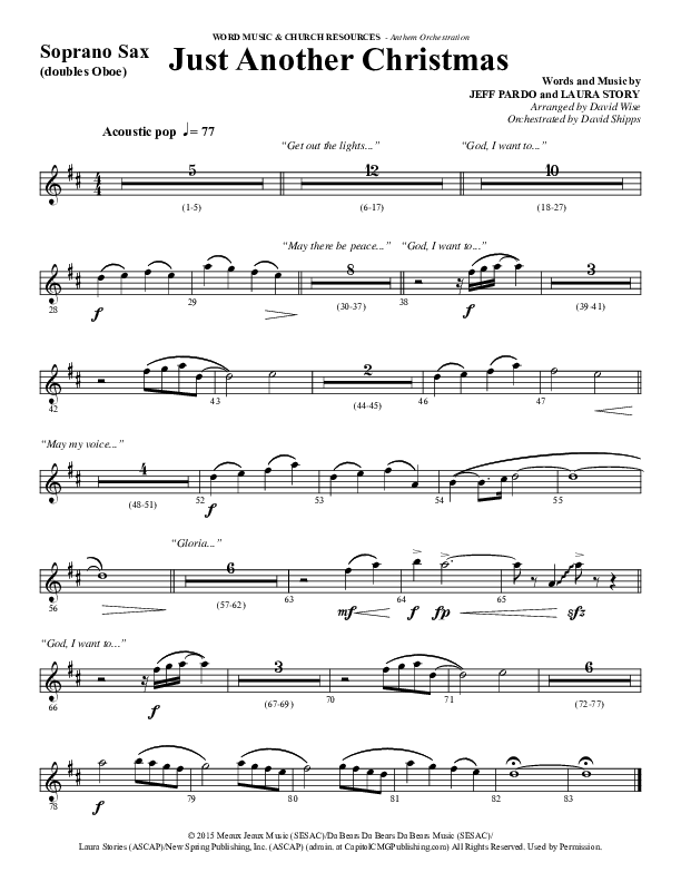 Just Another Christmas (Choral Anthem SATB) Soprano Sax (Word Music Choral / Arr. David Wise / Arr. David Shipps)