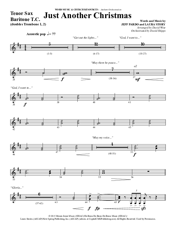 Just Another Christmas (Choral Anthem SATB) Tenor Sax/Baritone T.C. (Word Music Choral / Arr. David Wise / Arr. David Shipps)
