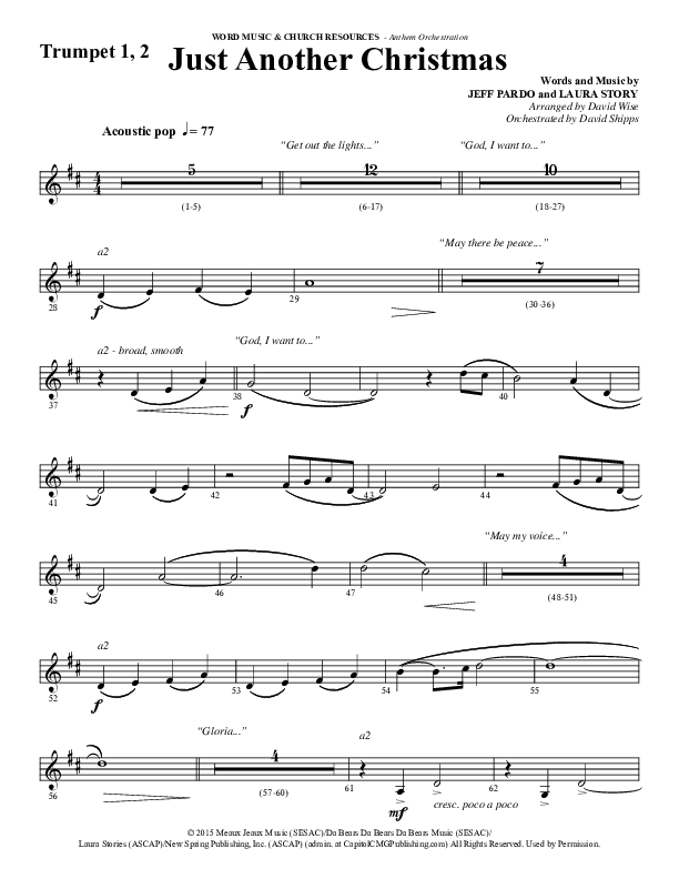 Just Another Christmas (Choral Anthem SATB) Trumpet 1,2 (Word Music Choral / Arr. David Wise / Arr. David Shipps)