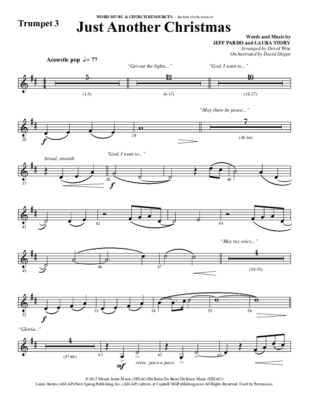 Just Another Christmas (Choral Anthem SATB) Trumpet 3 (Word Music Choral / Arr. David Wise / Arr. David Shipps)