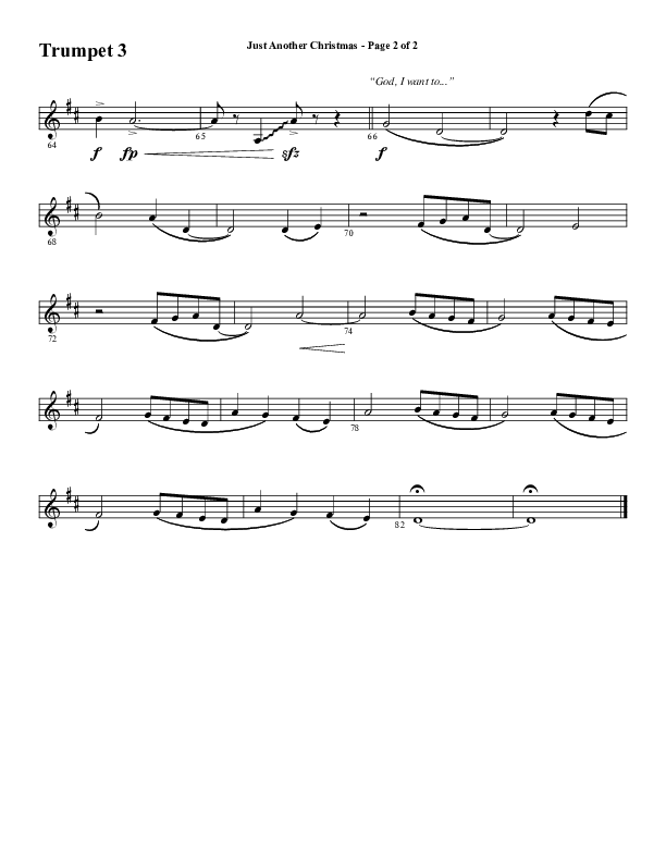 Just Another Christmas (Choral Anthem SATB) Trumpet 3 (Word Music Choral / Arr. David Wise / Arr. David Shipps)