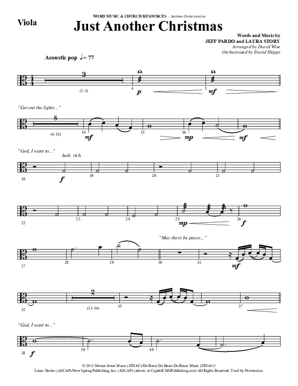 Just Another Christmas (Choral Anthem SATB) Viola (Word Music Choral / Arr. David Wise / Arr. David Shipps)