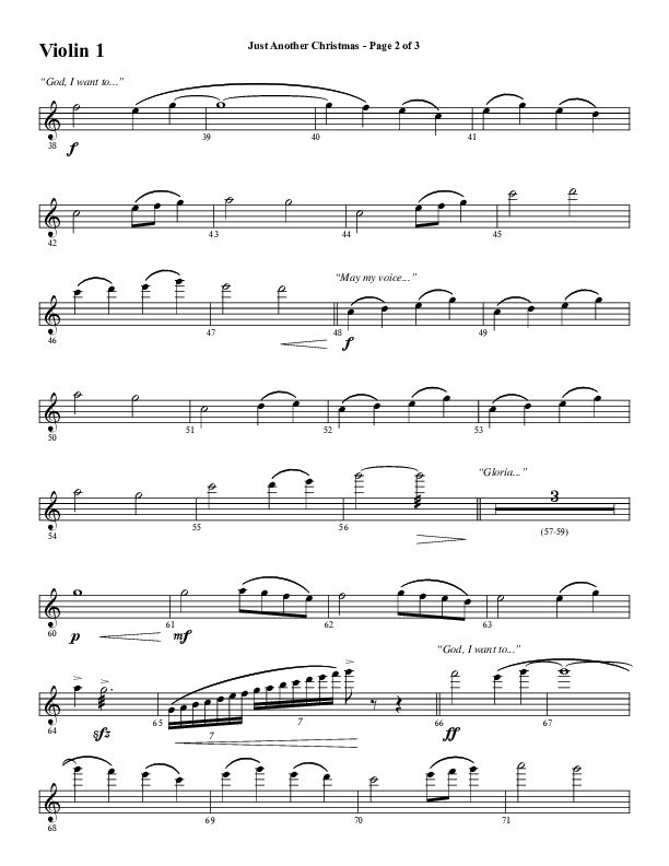 Just Another Christmas (Choral Anthem SATB) Violin 1 (Word Music Choral / Arr. David Wise / Arr. David Shipps)