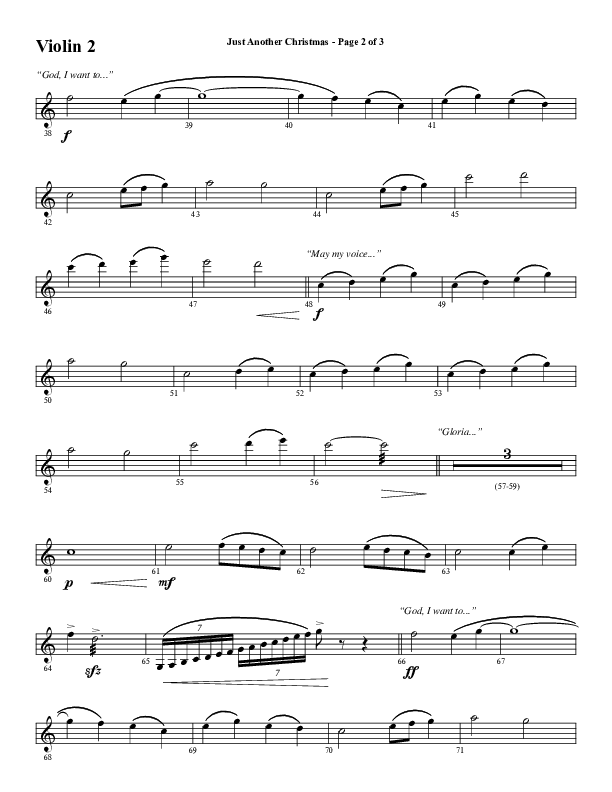 Just Another Christmas (Choral Anthem SATB) Violin 2 (Word Music Choral / Arr. David Wise / Arr. David Shipps)
