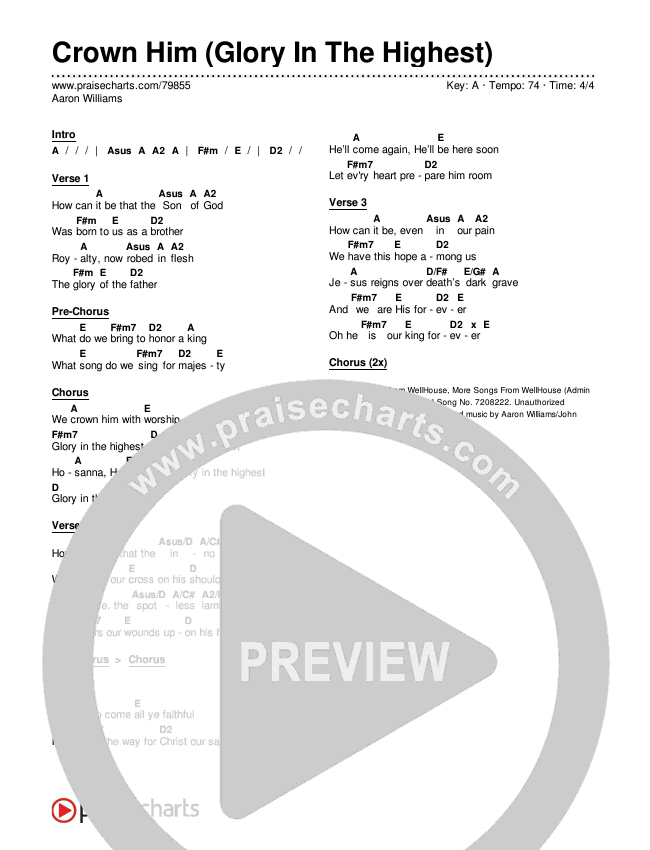 Crown Him (Glory In The Highest) Chords & Lyrics (Aaron Williams)