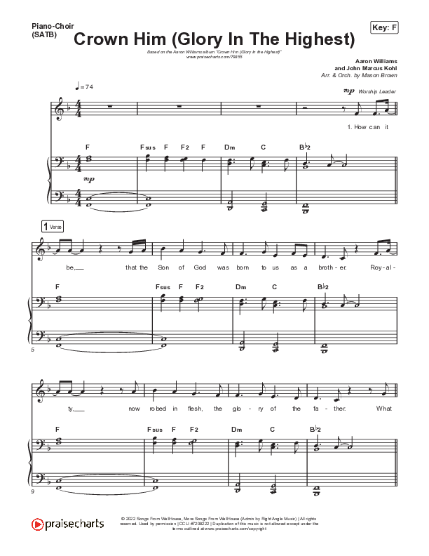 Crown Him (Glory In The Highest) Piano/Vocal (SATB) (Aaron Williams)