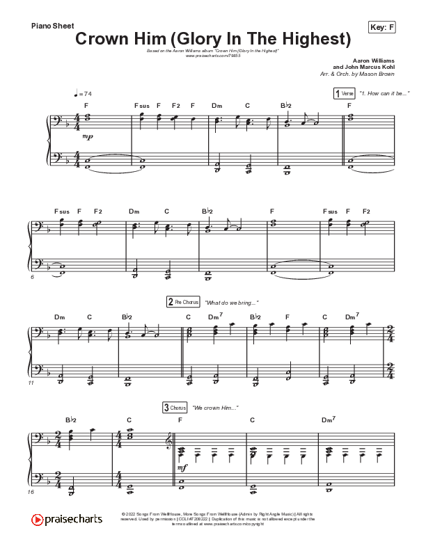 Crown Him (Glory In The Highest) Piano Sheet (Aaron Williams)