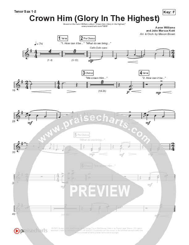 Crown Him (Glory In The Highest) Tenor Sax 1,2 (Aaron Williams)