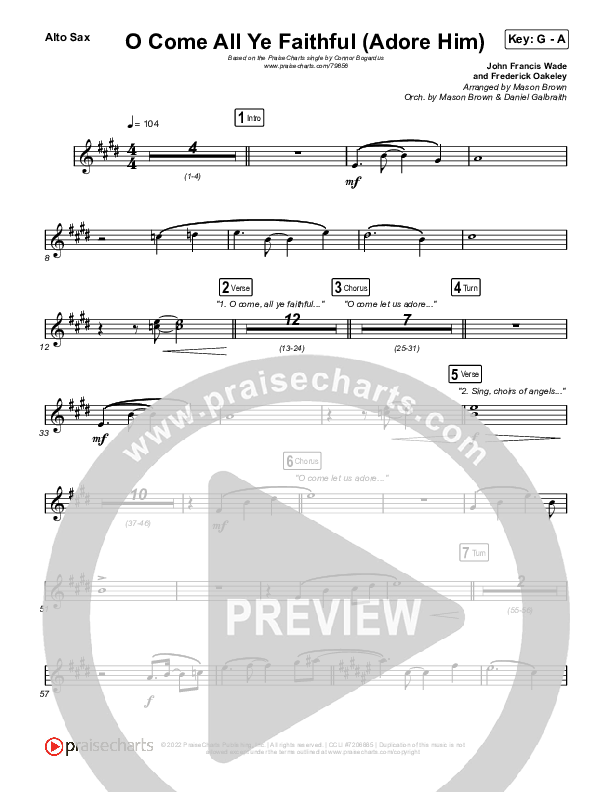 O Come All Ye Faithful (Adore Him) Sax Pack (PraiseCharts / Connor Bogardus)
