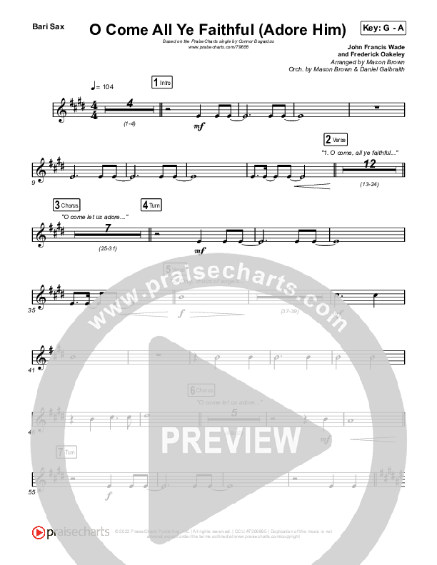 O Come All Ye Faithful (Adore Him) Bari Sax (PraiseCharts / Connor Bogardus)
