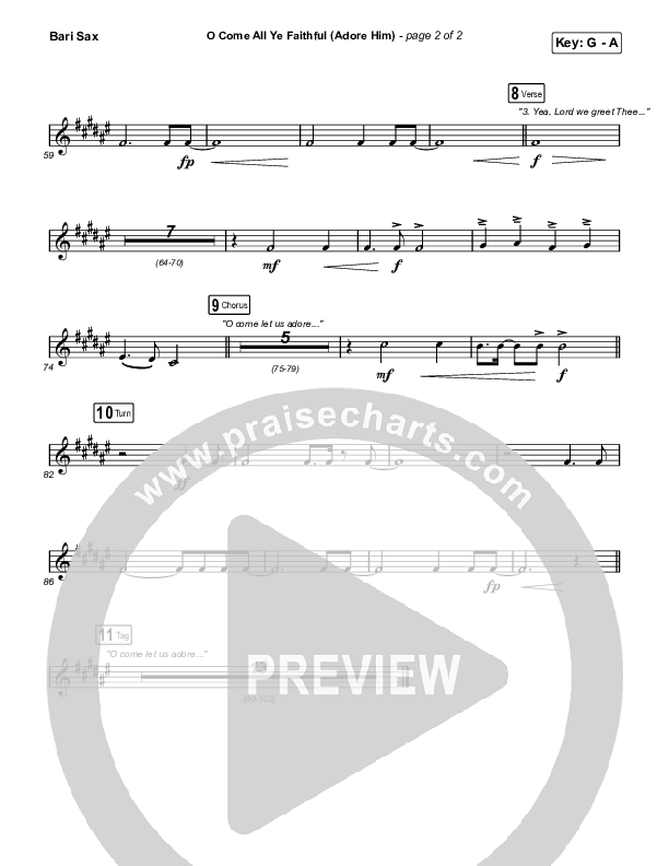 O Come All Ye Faithful (Adore Him) Bari Sax (PraiseCharts / Connor Bogardus)