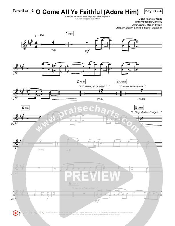 O Come All Ye Faithful (Adore Him) Sax Pack (PraiseCharts / Connor Bogardus)