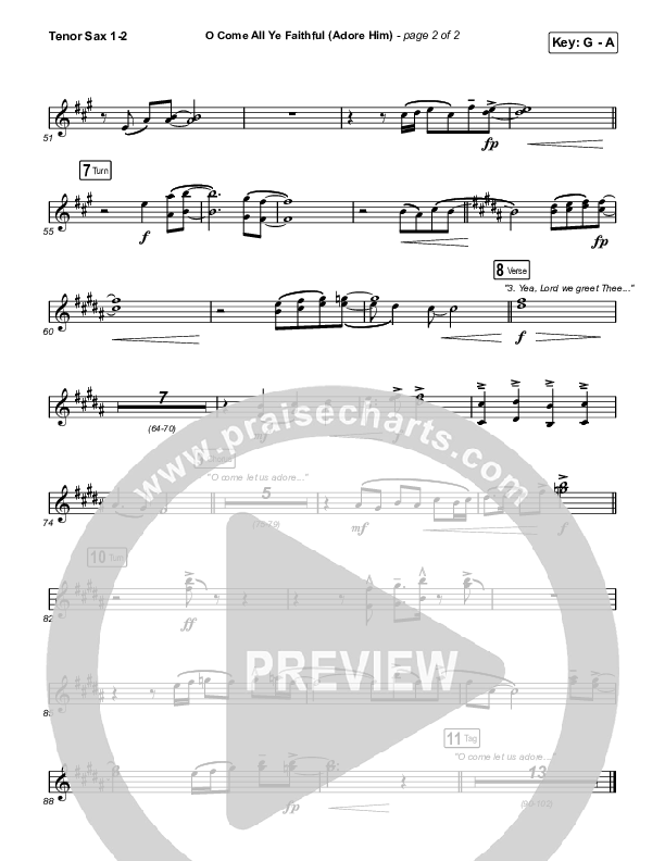 O Come All Ye Faithful (Adore Him) Tenor Sax 1,2 (PraiseCharts / Connor Bogardus)