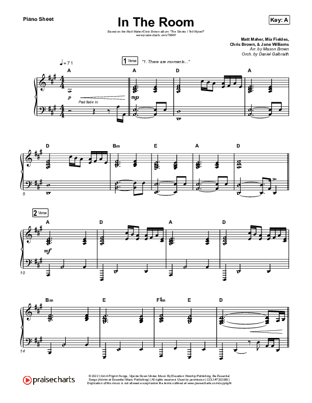 In The Room Piano Sheet (Matt Maher / Chris Brown)