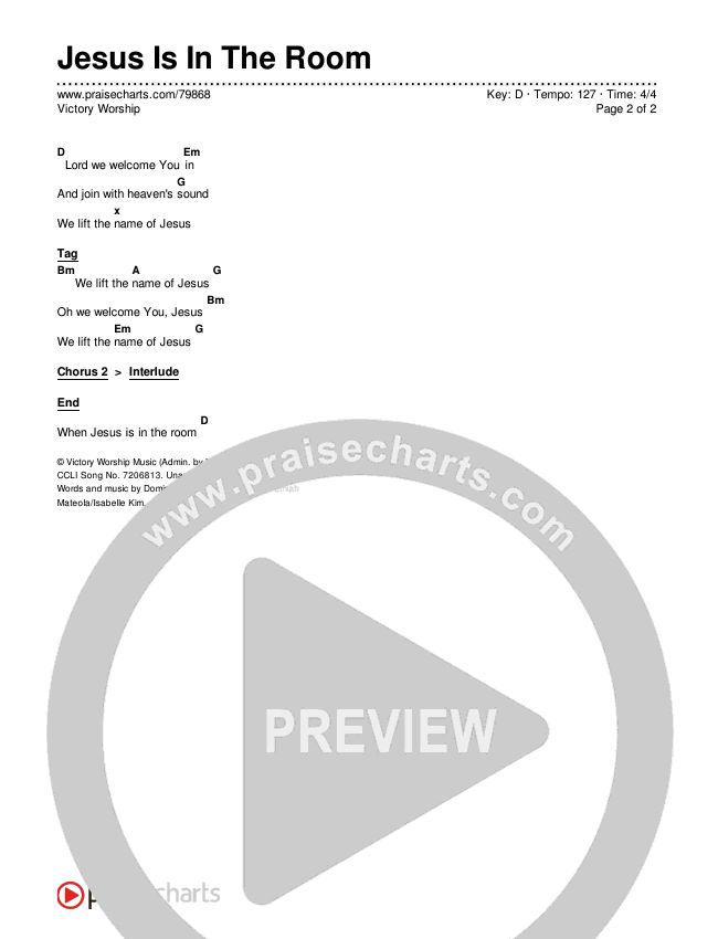 Jesus Is In The Room Chords & Lyrics (Victory Worship)