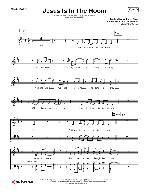 Jesus Is In The Room Choir Sheet (SATB) (Victory Worship)
