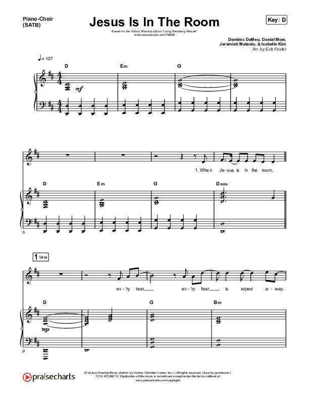 Jesus Is In The Room Piano/Vocal (SATB) (Victory Worship)