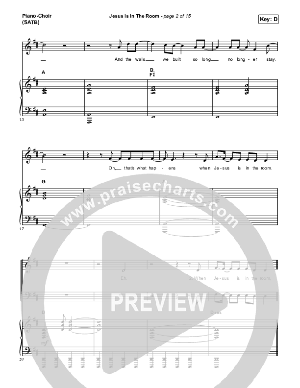 Jesus Is In The Room Piano/Vocal (SATB) (Victory Worship)
