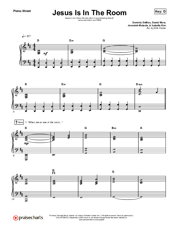 Jesus Is In The Room Piano Sheet (Victory Worship)