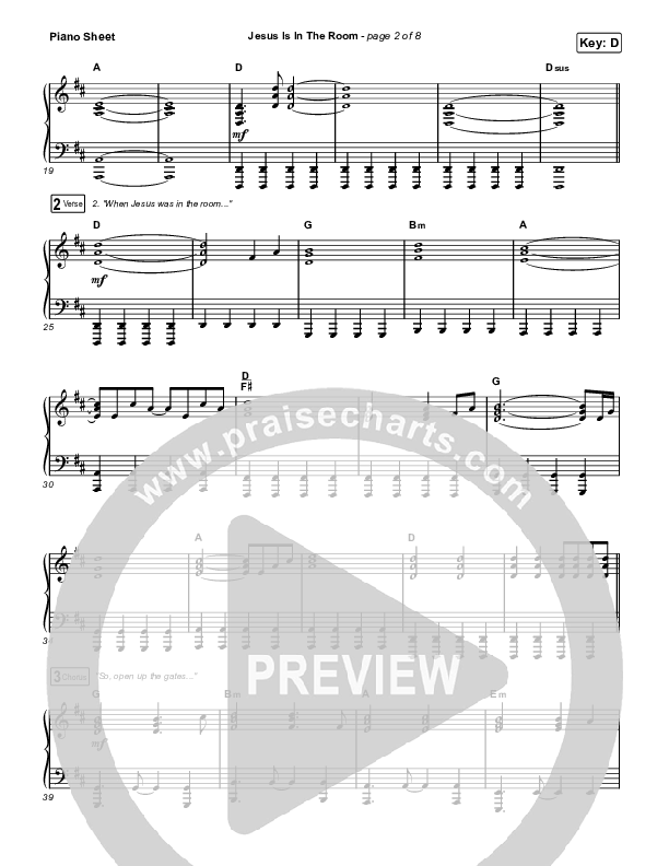 Jesus Is In The Room Piano Sheet (Victory Worship)
