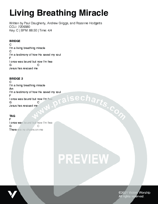 Living Breathing Miracle Chord Chart (Victory Worship)