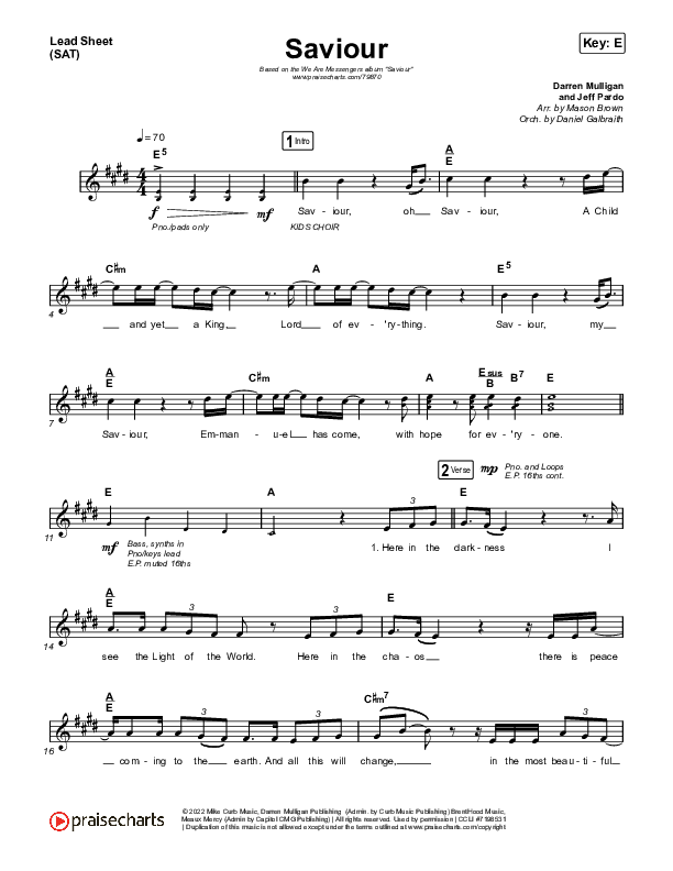 Saviour Lead Sheet (SAT) (We Are Messengers)