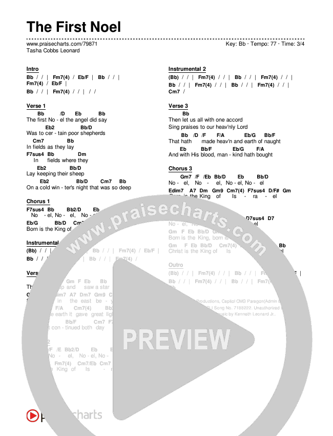 The First Noel Chords & Lyrics (Tasha Cobbs Leonard)