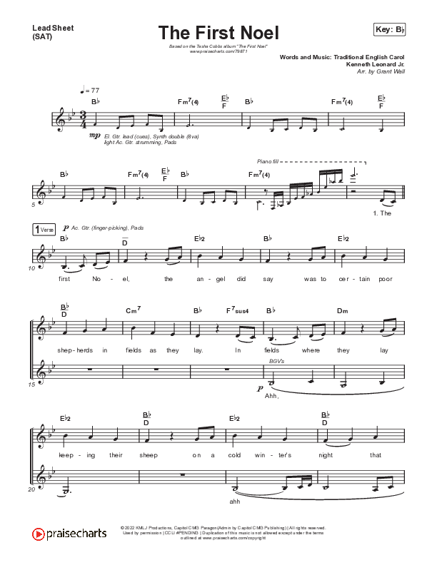 The First Noel Lead Sheet (SAT) (Tasha Cobbs Leonard)