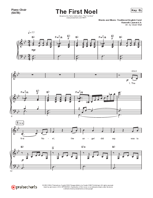 The First Noel Piano/Vocal (SATB) (Tasha Cobbs Leonard)