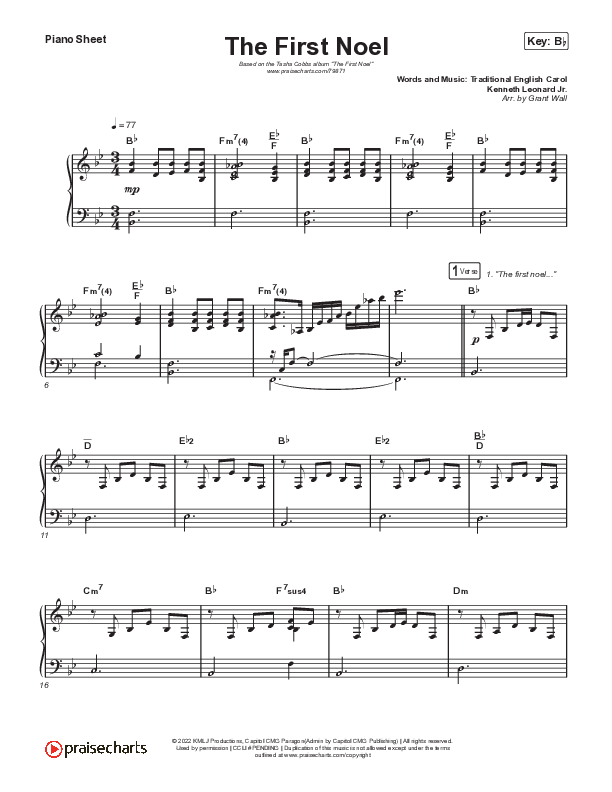 The First Noel Piano Sheet (Tasha Cobbs Leonard)