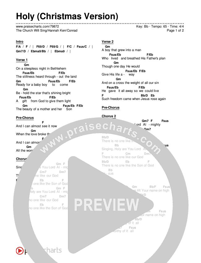 Holy (Christmas Version) Chords & Lyrics (The Church Will Sing / Hannah Kerr / Conrad)