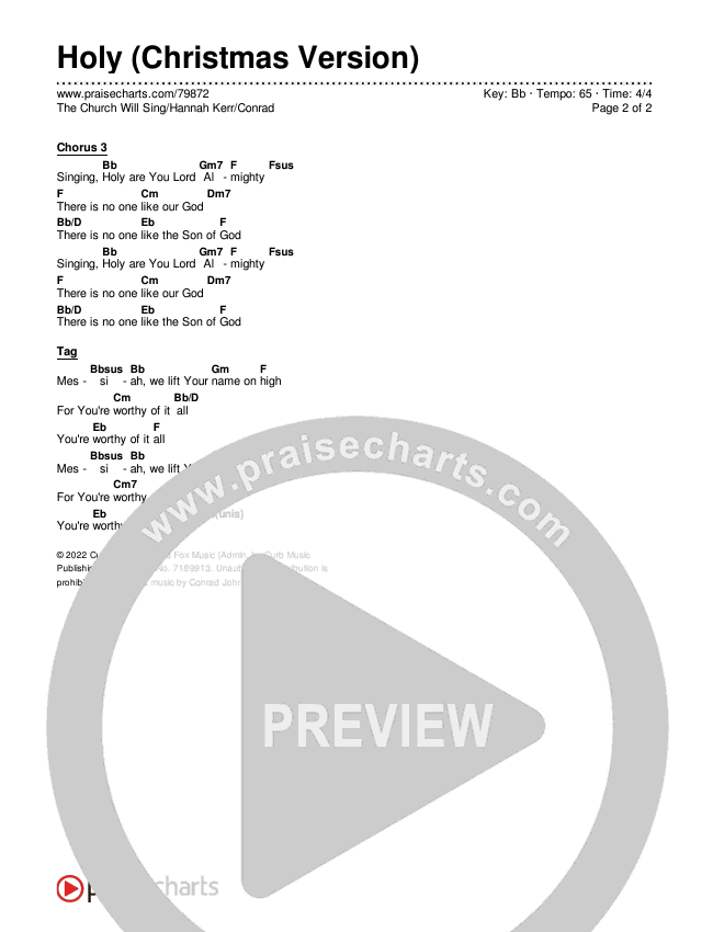 Holy (Christmas Version) Chords & Lyrics (The Church Will Sing / Hannah Kerr / Conrad)