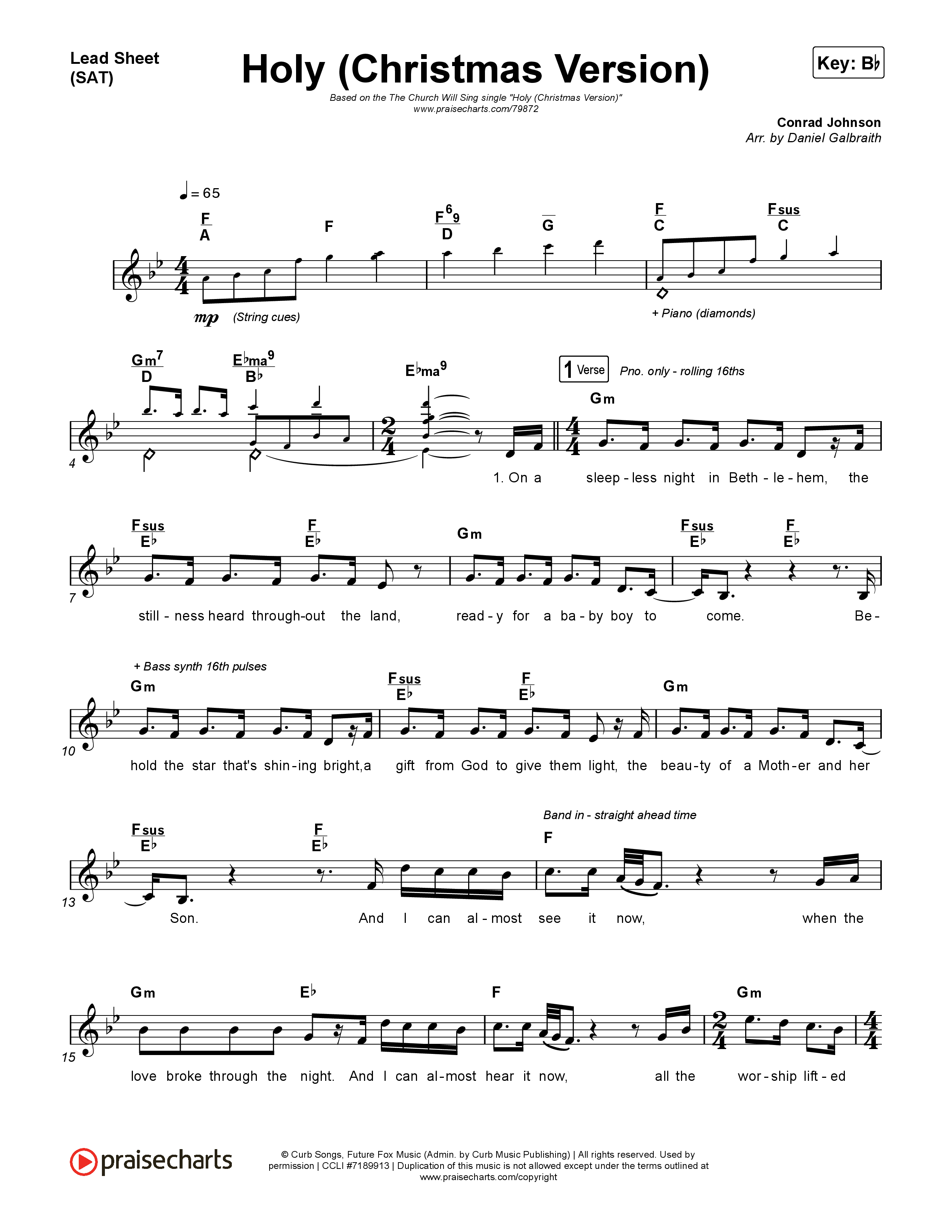 Holy (Christmas Version) Lead Sheet (SAT) (The Church Will Sing / Hannah Kerr / Conrad)